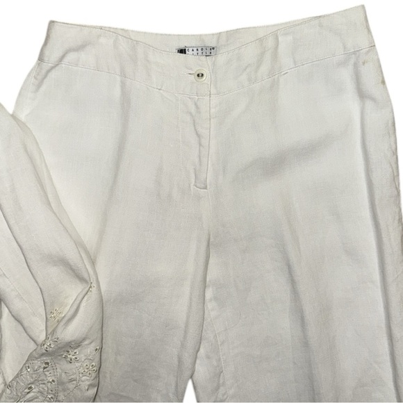 Carole Little White Linen Embroidered Pantsuit 90’s Wide Leg Tailored Fit Sz 6 - Picture 8 of 15